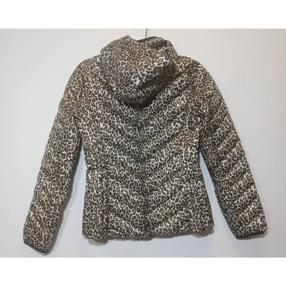 Michael kors womens small down jacket packable hoodie jacket leopard